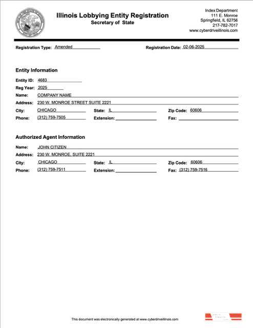 USA Illinois registration certificate Word and PDF template
